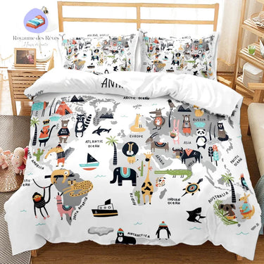 Housse de Couette Carte du Monde Animaux